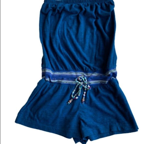 Lucky Brand Co. Other - Lucky Brand Co Womens XS/S-P Swimsuit Cover-Up Romper Blue with Tie Waist